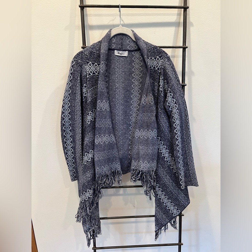 Military Hippie Blue Patterned Cardigan